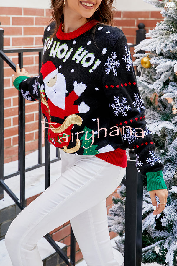 Christmas Print Crew Neck Long Sleeve Sweater