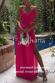 Mermaid Chiffon Starfish Sequin Asymmetric Neck Slit Maxi Dress