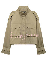 Classic Charm Strap Details Pocketed Cargo Style Zipper Loose Jacket