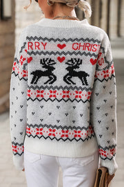 Christmas Elk Round Neck Long Sleeve Loose Knitted Sweater