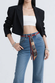 Vintage Silk Scarf Leather Thin Belt