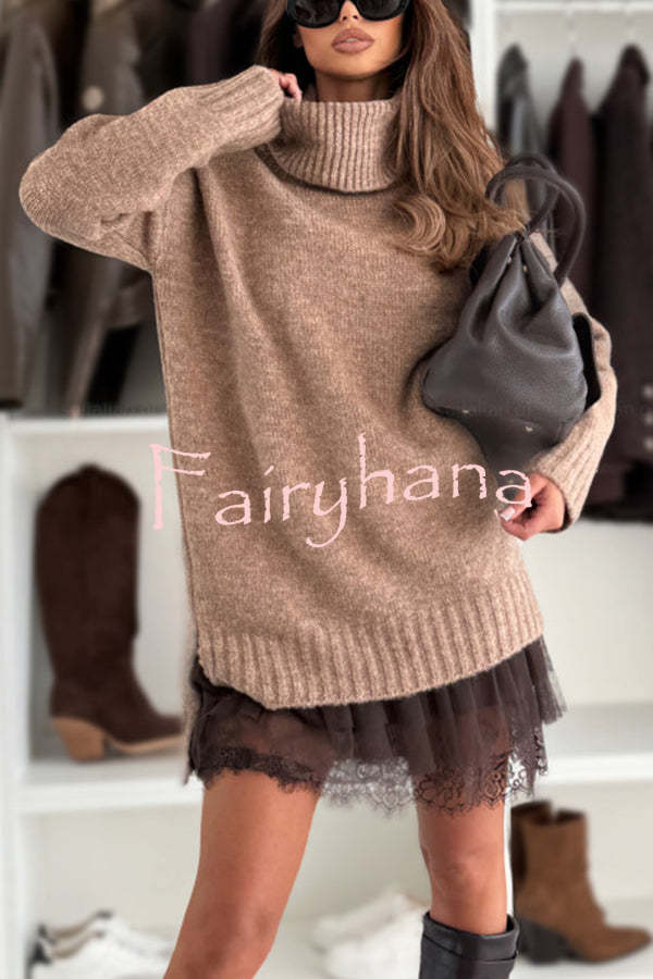 Breezy City Knit Turtleneck Long Sleeve Relaxed Sweater