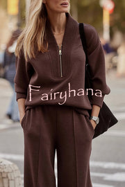 Meet The Autumn Ribbed Zipper Neck Sweatshirt and Elastic Waist Pocketed Loose Pants Set