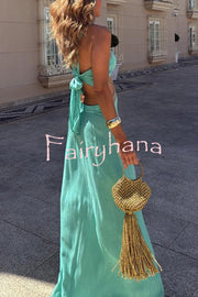 Avery Gold-rimmed Bamboo Cutout Back Tie-up Maxi Dress