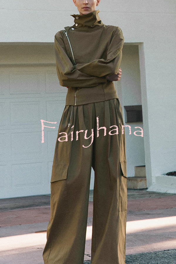 Fashionable High-neck Long-sleeved Zippered Simple Jacket