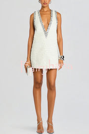 Cocktail Charm Sequin Colorblock Trim V-neck Sleeveless A-line Mini Dress
