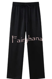 Fashionable Pleated Elastic Waist Tie Casual Pocket Wide-leg Pants