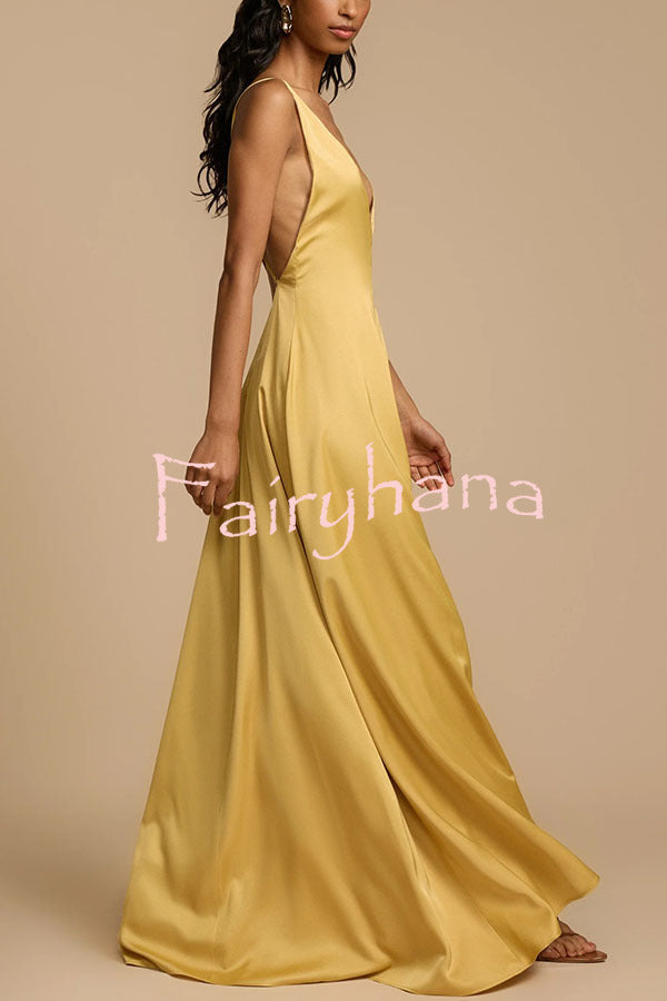 Golden Hour Plung V-neck Resin Beads Detail Backless Maxi Dress