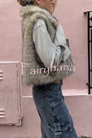 Stylish Collared Sleeveless Short Faux Fur Vest