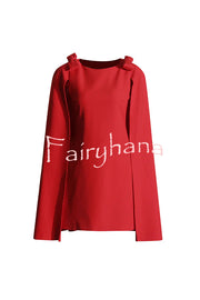 Dear Me Bow Detail Cape Pocket H-line Mini Dress