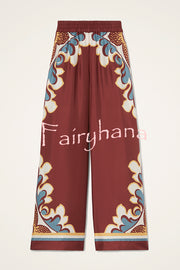 Bohemian Dreams Unique Print Elastic Waist Pocket Wide Leg Pants