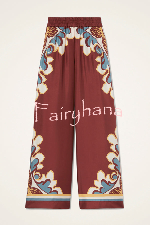 Bohemian Dreams Unique Print Elastic Waist Pocket Wide Leg Pants