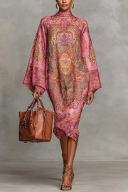 Retro Unique Print Casual Long-sleeved Loose Midi Dress