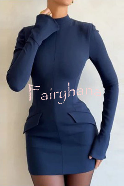 Giao Zippered Long Sleeve Pockets High Waisted Mini Dress