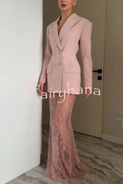 Solid Color Lapel Long Sleeve Waist Double-breasted Blazer