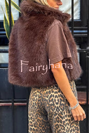 Stylish Collared Sleeveless Short Faux Fur Vest