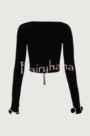 Fashion Ruffled Long-sleeved Tie-cropped Knitted Cardigan