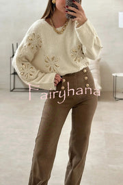Fashionable Sequined Floral Loose Long-sleeved Knit Sweater