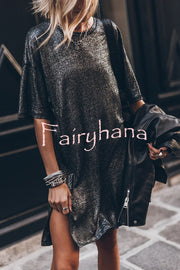 The Dark Sparkly Relaxed Slit T-shirt Mini Dress