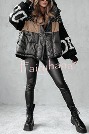 Stylish Denim Knit Long-sleeved Patchwork Hooded Pocket Thickened Jacket