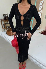 Fashion V-neck Long-sleeved Hollow Slim Maxi Dress