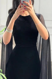 Solid Color Velvet Elegant Ribbon Long Sleeve Slim Maxi Dress