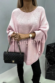 Remember Me Knit Crew Neck Poncho Loose Sweater