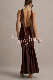 Timeless Sophistication Satin Cowl Detail Back Self-tie Halter Neck Maxi Dress