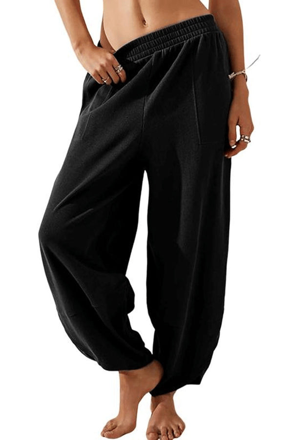 Solid Color Casual Elastic Waistband Wide-leg Pants