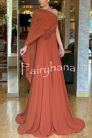 Iriena Chiffon One Shoulder Rose Decoration Waist Formal Maxi Dress