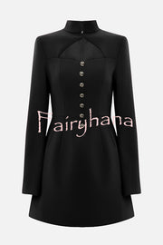 Elegant Long-sleeved Hollowed-out Button-down Slim-fit Mini Dress