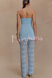 Anette Bandage Knit Strapless Stretch A-line Midi Top