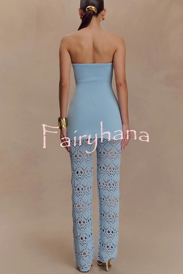 Anette Bandage Knit Strapless Stretch A-line Midi Top