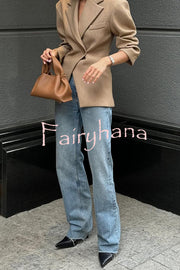 Solid Color Loose Lapel Long Sleeve Button Blazer