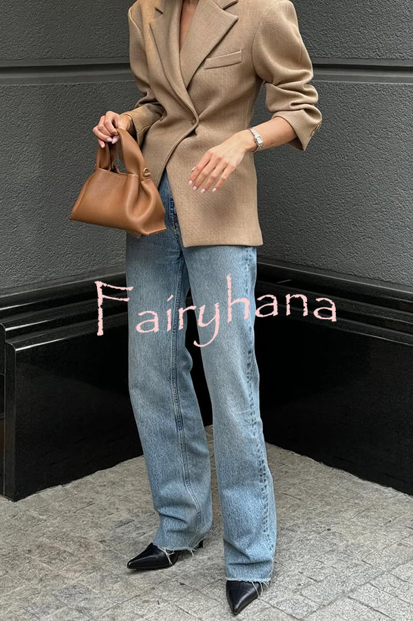 Solid Color Loose Lapel Long Sleeve Button Blazer