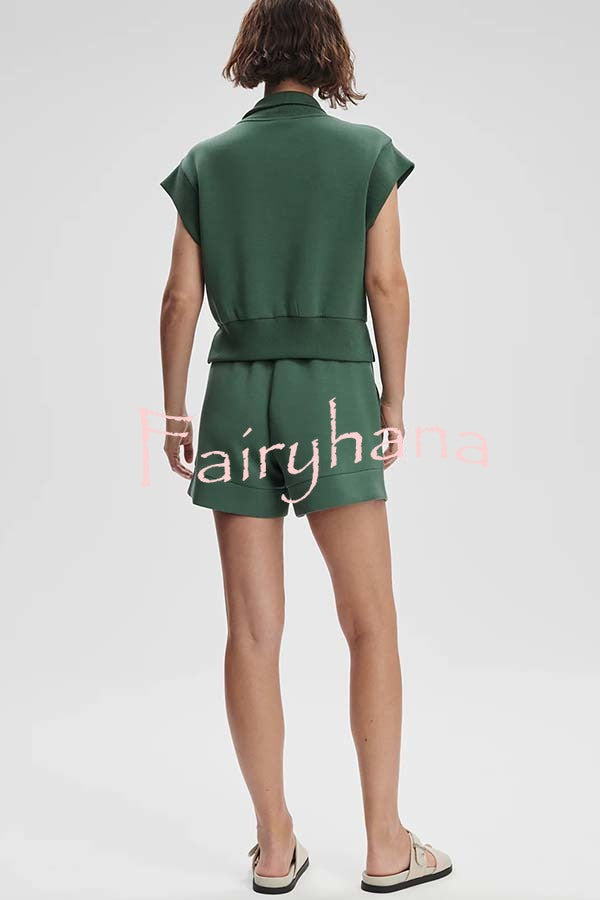 Buttery Touch Half-Zip Short Sleeve Sweatshirt and Elastic Waist Pocket Casual Shorts Set