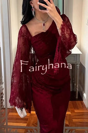 Fashionable Hollow Lace Elegant Slim Hot Diamond Maxi Dress