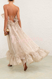 By The Sea Organza Ruffle High Low Hem Slip A-line Maxi Dress