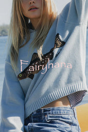 Fashionable Fish Pattern Round Neck Loose Knitted Sweater