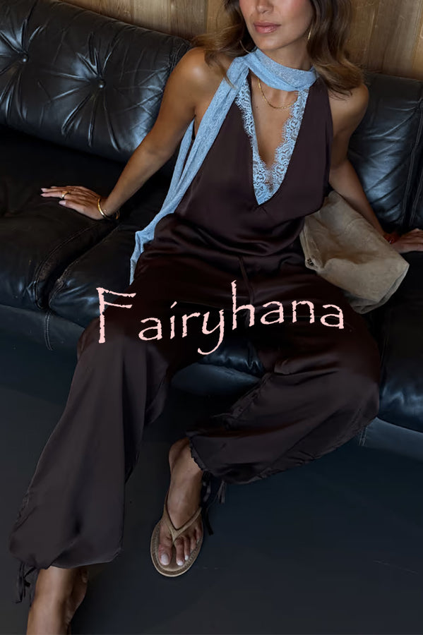 Sunday Social Satin Drawstring Elastic Waist Pocketed Loose Jogger Pants