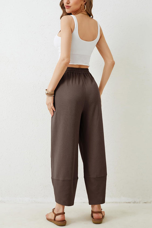 Solid Color Casual Elastic Waistband Wide-leg Pants