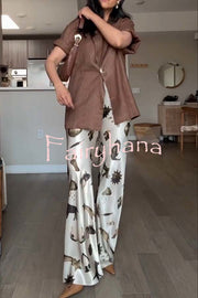 The Finishing Touch Satin Unique Print Elastic Waist Wide Leg Pants