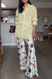 The Finishing Touch Satin Unique Print Elastic Waist Wide Leg Pants