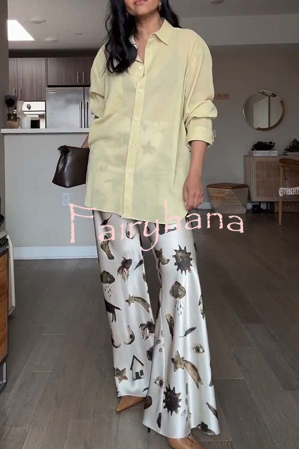 The Finishing Touch Satin Unique Print Elastic Waist Wide Leg Pants