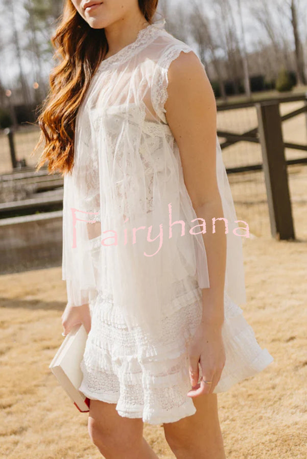 Light and Cute Tulle Lace Inner Wear High Neck Cape Top