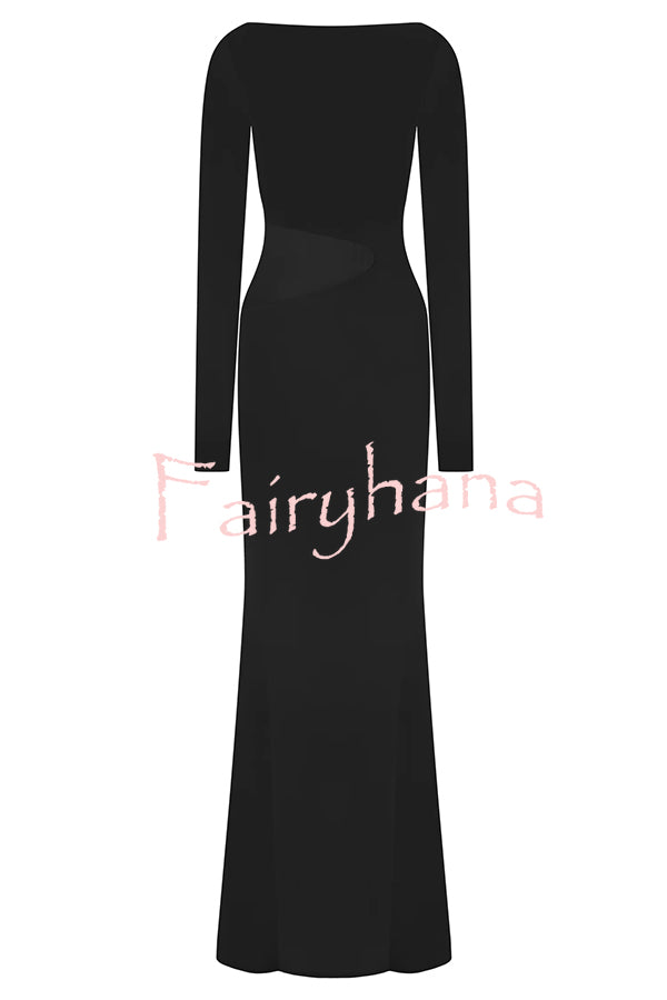 Fashion Long-sleeved Slim Sexy Hollow Slit Maxi Dress