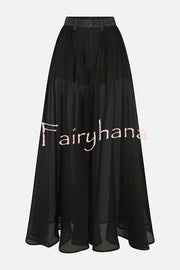 Avant-garde Fashion Denim Flowing Organza Patchwork Pocketed Wide Leg Jeans