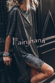 The Dark Sparkly Relaxed Slit T-shirt Mini Dress
