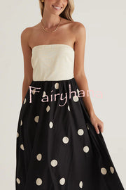 Fashion Polka Dot Print Tube Top Spliced Maxi Dress