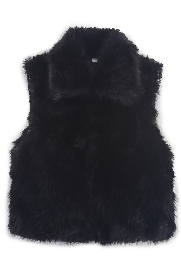 Stylish Collared Sleeveless Short Faux Fur Vest